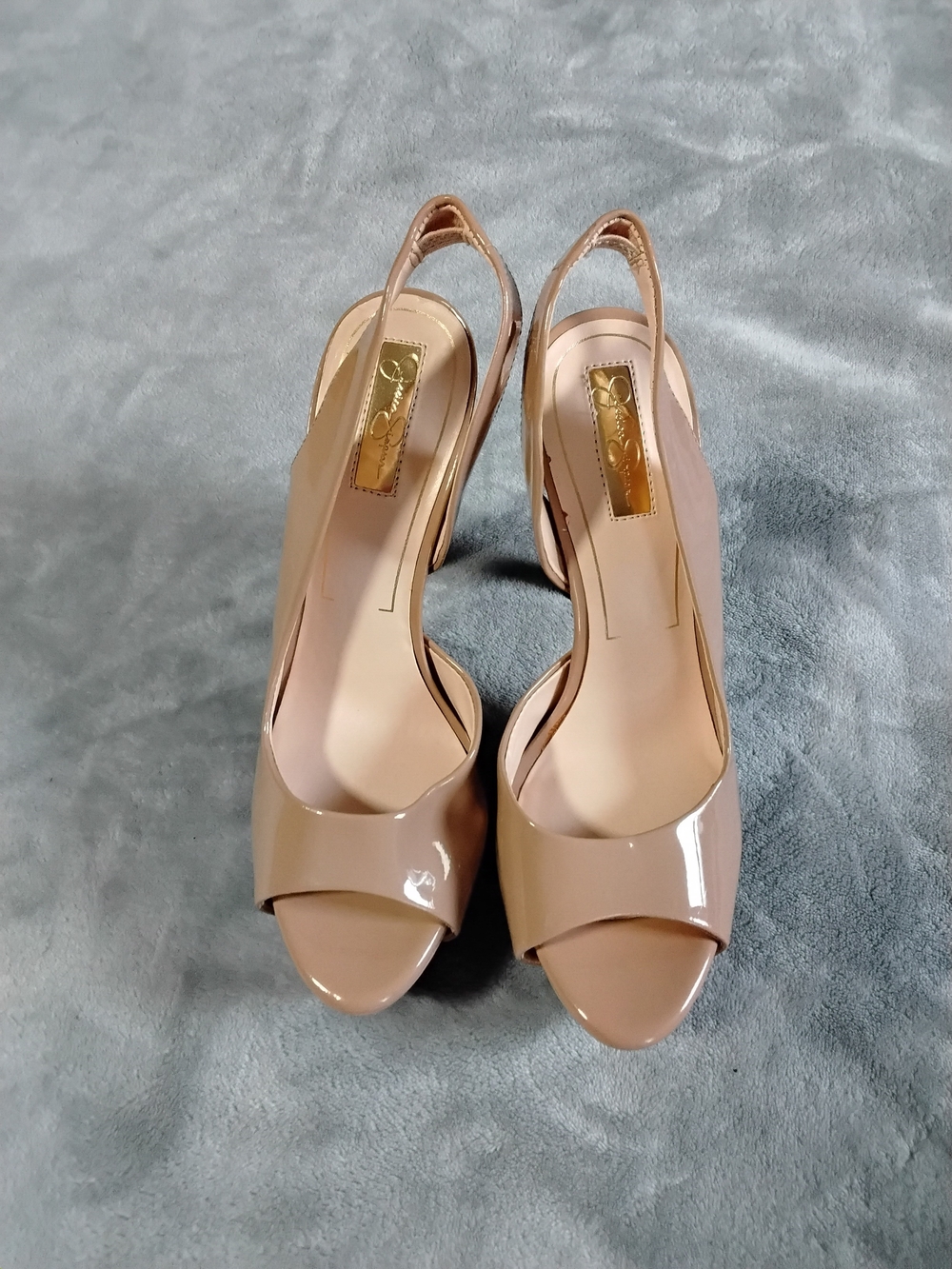 Jessica Simpson Patent Nude Open-Toe Slingback Heels